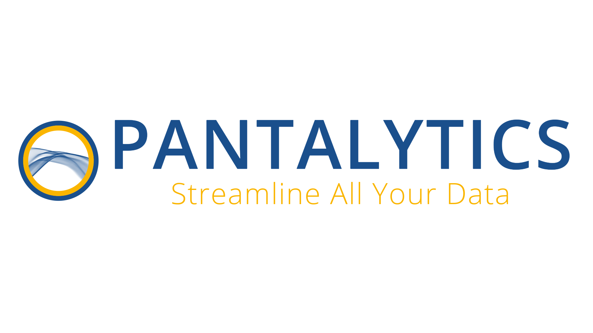 Pantalytics primair logo (blauw + goud) op witte achtergrond